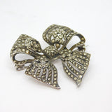 Sterling Silver Marcasite Art Deco Bow Form Brooch Pin Antique c1930