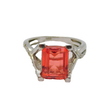 Sterling Silver Salmon Pink Garnet & Diamond Dress Ring Vintage c1990 Size N