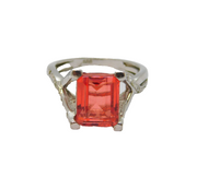 Sterling Silver Salmon Pink Garnet & Diamond Dress Ring Vintage c1990 Size N