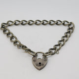 Sterling Silver Heart Lock Curb Charm Bracelet Vintage 1978 London