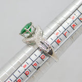 Contemporary Silver Plated Green Crystal & Diamond Twist Front Ring c1990 Size N