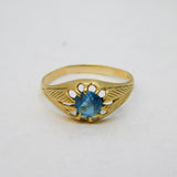 9ct Yellow Gold & Blue Topaz Set Solitaire Ring Antique 1928 Birmingham