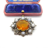 Victorian Scottish Sterling Silver Montrose Agate & Citrine Paste Brooch c1860