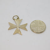 Sterling Silver Stripy Textured Maltese Cross Charm Pendant Vintage c1970s