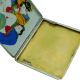 Art Deco Sterling Silver & Enamel Japanese Erotic Scene Cigarette Case Antique