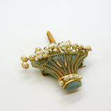 Victorian 9ct Gold, Pearl & Resin Set Flower Basket Brooch Pin Antique c1890