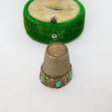 19th Century 800 Silver, Turquoise & Crystal Set Sewing Thimble Antique c1880