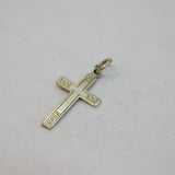 Sterling Silver Small Patterned Cross Charm Pendant Vintage c1970