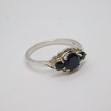 Sterling Silver 3 Sapphire & 12 Diamond Dress Ring Vintage c1970 Size O 1/2