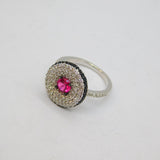 Sterling Silver Synthetic Ruby & Spinel Target Dress Ring Modern c1990 Size K