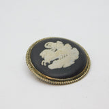 Sterling Silver Wedgwood Black Jasperware Chariot Round Brooch Vintage c1960's