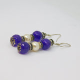Pair of Sterling Silver Amethyst & Glass Pearl Bead Drop Earrings Vintage c1970