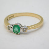 9ct Yellow Gold, 0.25ct Emerald & Diamond Dress Ring Vintage Sheffield