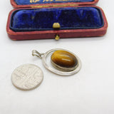 Sterling Silver Cabochon Tiger's Eye Charm Pendant Vintage c1970