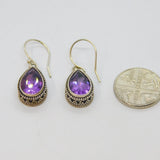 Pair of Sterling Silver Eastern Style Amethyst Peardrop Earrings Vintage c1990's