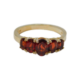 Sterling Silver 5 Graduating Oval Garnet Dress Ring Vintage c1970 Size O 1/2