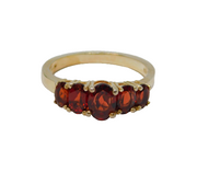 Sterling Silver 5 Graduating Oval Garnet Dress Ring Vintage c1970 Size O 1/2