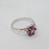 Sterling Silver 6 Ruby & Opal Cluster Dress Ring Vintage c1970 Size O