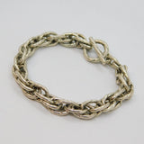 Sterling Silver Chunky Textured Double Link Chain T-Bar Bracelet Modern c1990