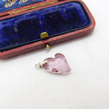 Sterling Silver Pink Quartz Heart Charm Pendant Vintage c1970