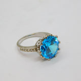 Sterling Silver Blue & Clear CZ Cocktail Dress Ring Modern c1990 Size K