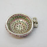 Sterling Silver, Emerald & Ruby Circular Drop Pendant Vintage c1990s