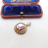 Sterling Silver Iridescent Glass Drop Charm Pendant Vintage c1970