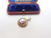 Sterling Silver Iridescent Glass Drop Charm Pendant Vintage c1970