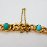 Edwardian 15ct Yellow Gold & Turquoise Set Chain-Link Bracelet Antique c1910s