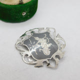 Siam Sterling Silver Niello Enamel Dancing Goddess Brooch Antique c1930
