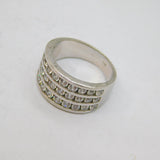 Sterling Silver Three Tier CZ Graduating Band Ring Modern c1990 Size O 1/2