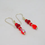 Pair of Sterling Silver Mixed Red Glass Beads Drop Earrings Contemporary c2010