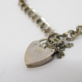Sterling Silver Curb Link Charm Bracelet Heart Clasp Vintage 1971 London