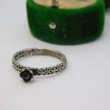 Sterling Silver Black Onyx Agate Flower Ring Vintage c1970 Size Q 1/2