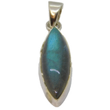 Sterling Silver Cabochon Labradorite Ellipse Studio Pendant Vintage c1990s