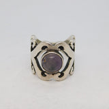 Mexican Sterling Silver Cabochon Amethyst Abstract Dress Ring Vintage 1970