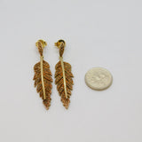 Pair of Sterling Silver Gilt Diamond Set Leaf Stud Drop Earrings Vintage c1990