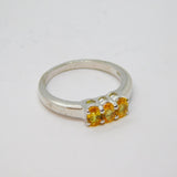 Sterling Silver 3 Oval Yellow Sapphire Dress Ring Vintage c1970 Size N 1/2