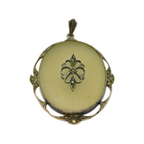 Sterling Silver Marcasite & Frosted Glass Large Oval Deco Pendant Antique c1920