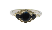 Sterling Silver 3 Sapphire & 12 Diamond Dress Ring Vintage c1970 Size O 1/2