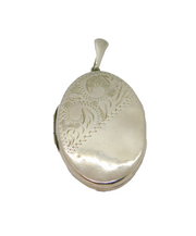 Sterling Silver Patterned Large Oval Double Locket Pendant Vintage c1970