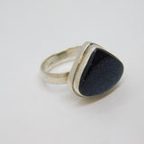 Sterling Silver Blue Goldstone Chunky Studio Style Ring Vintage c1970 Size P