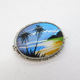 TLM Sterling Silver Butterfly Wing Island Scene Brooch Antique c1920 Art Deco