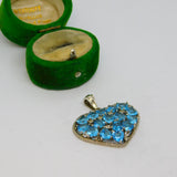Sterling Silver Blue Glass Set Heart Charm Pendant Vintage c1970