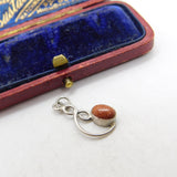 Sterling Silver Cabochon Goldstone Drop Charm Pendant Vintage c1970