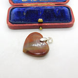 Sterling Silver Red Agate Heart Charm Pendant Vintage c1970