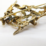 Sterling Silver Gilt & Pearl Set Modernist Floral Brooch Vintage c1970s