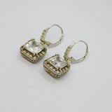 Pair of Sterling Silver CZ Cushion Style Leverback Drop Earrings Modern c1990