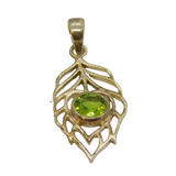 Sterling Silver Faceted Peridot Cutwork Leaf Pendant Modern c1990s