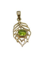 Sterling Silver Faceted Peridot Cutwork Leaf Pendant Modern c1990s